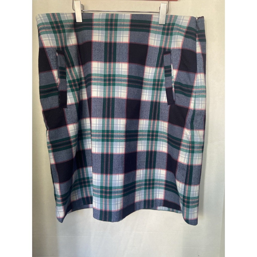 Talbots skirt Women 12 Blue Green Pink Plaid wool blend